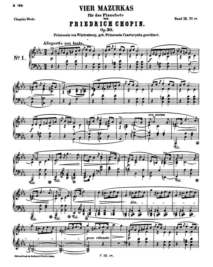 ショパン：マズルカ第18番 Op.30 No.1 / ブライトコプフ・ウント・ヘルテル サンプル