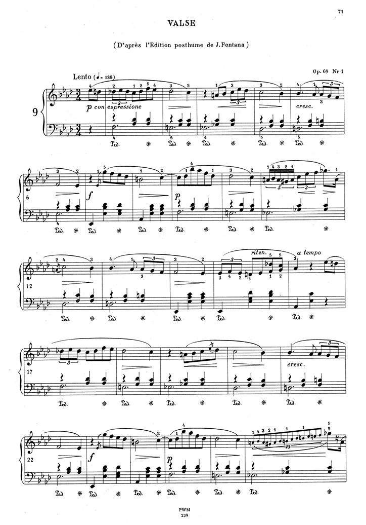 ショパン：ワルツ第9番『別れのワルツ』Op.69 No.1 フォンタナ版 / パデレフスキ サンプル