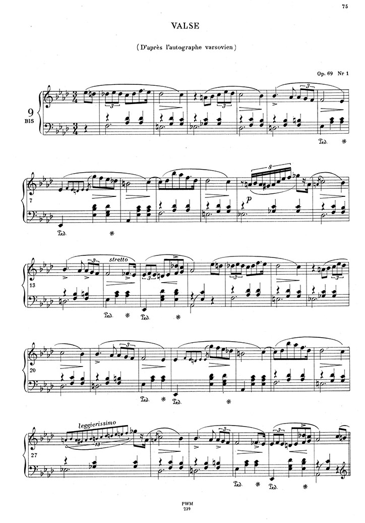 ショパン：ワルツ第9番『別れのワルツ』Op.69 No.1 原稿 / パデレフスキ