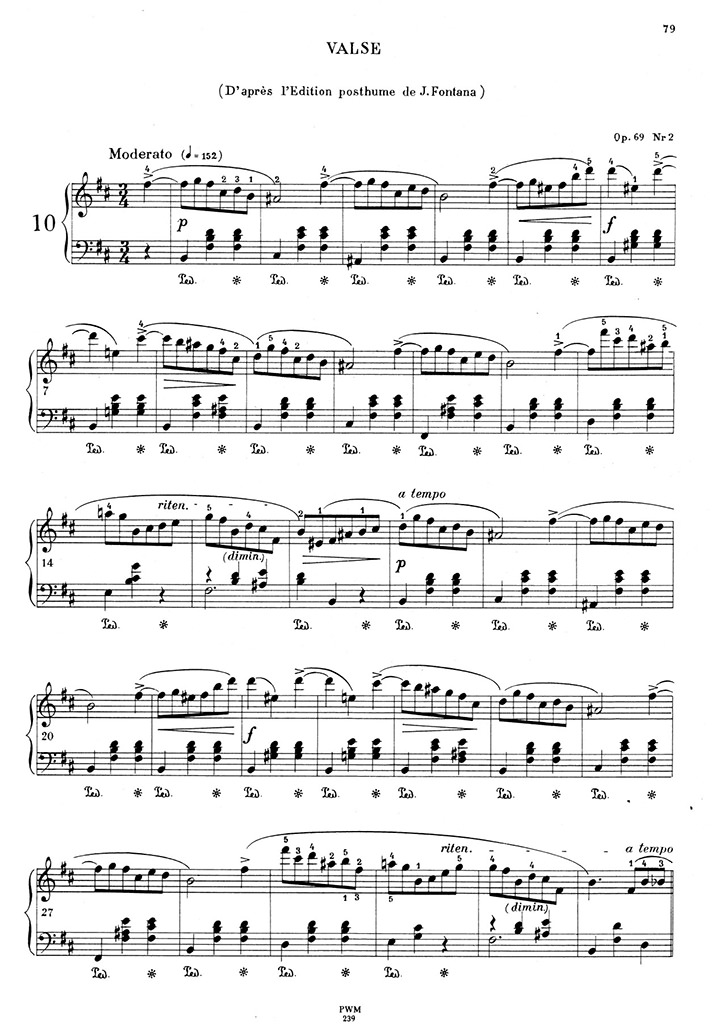 ショパン：ワルツ第10番 Op.69 No.2 フォンタナ版 / パデレフスキ サンプル