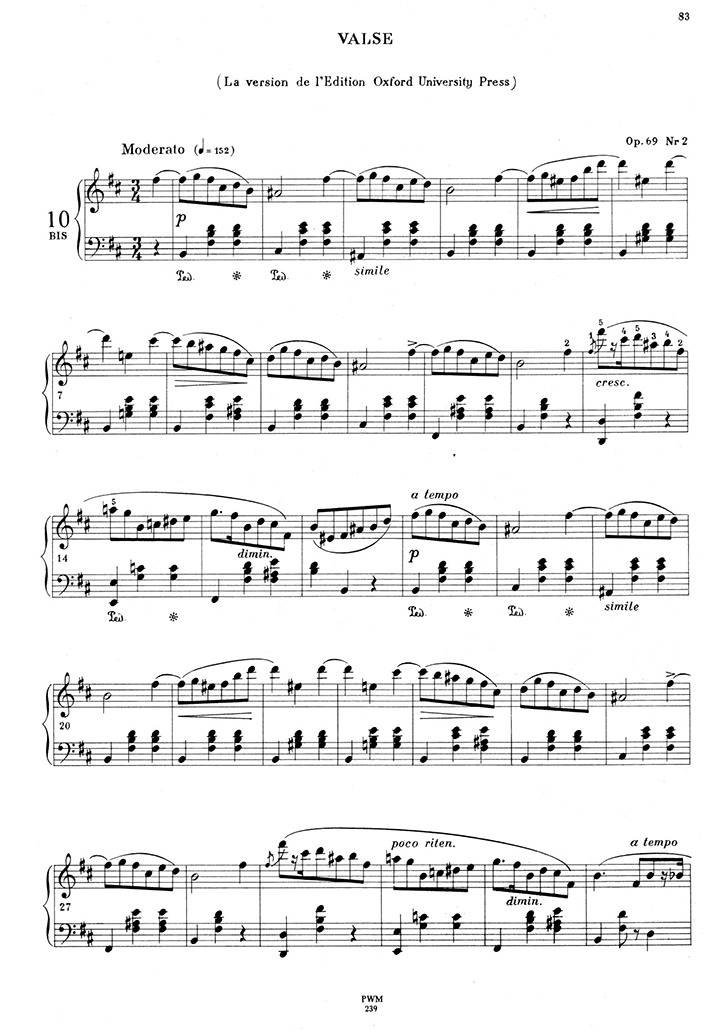 ショパン：ワルツ第10番 Op.69 No.2 オックスフォード版 / パデレフスキ