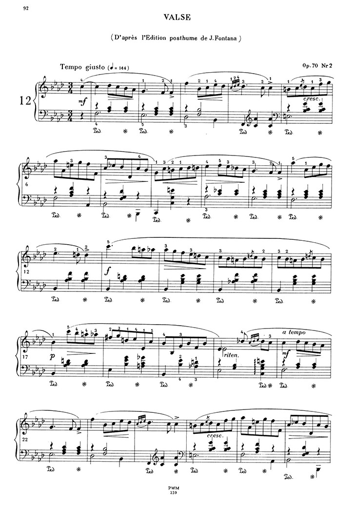 ショパン：ワルツ第12番 Op.70 No.2 フォンタナ版 / パデレフスキ サンプル