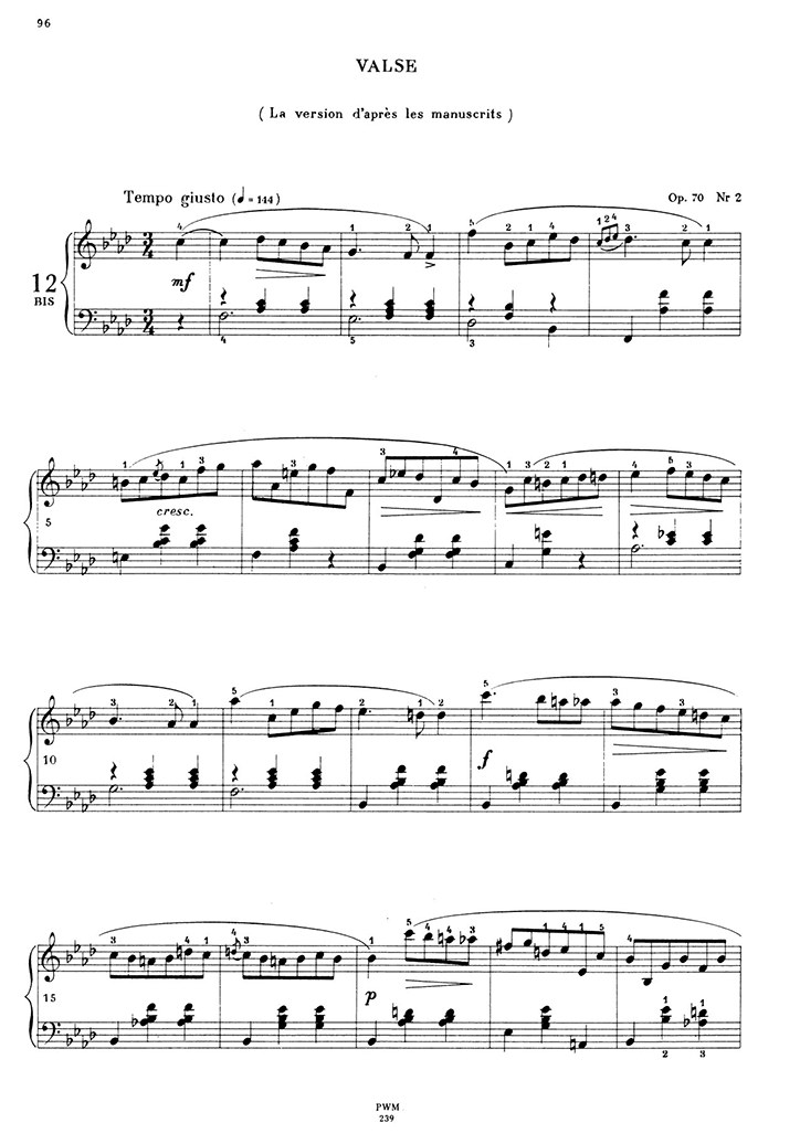 ショパン：ワルツ第12番 Op.70 No.2 原稿 / パデレフスキ
